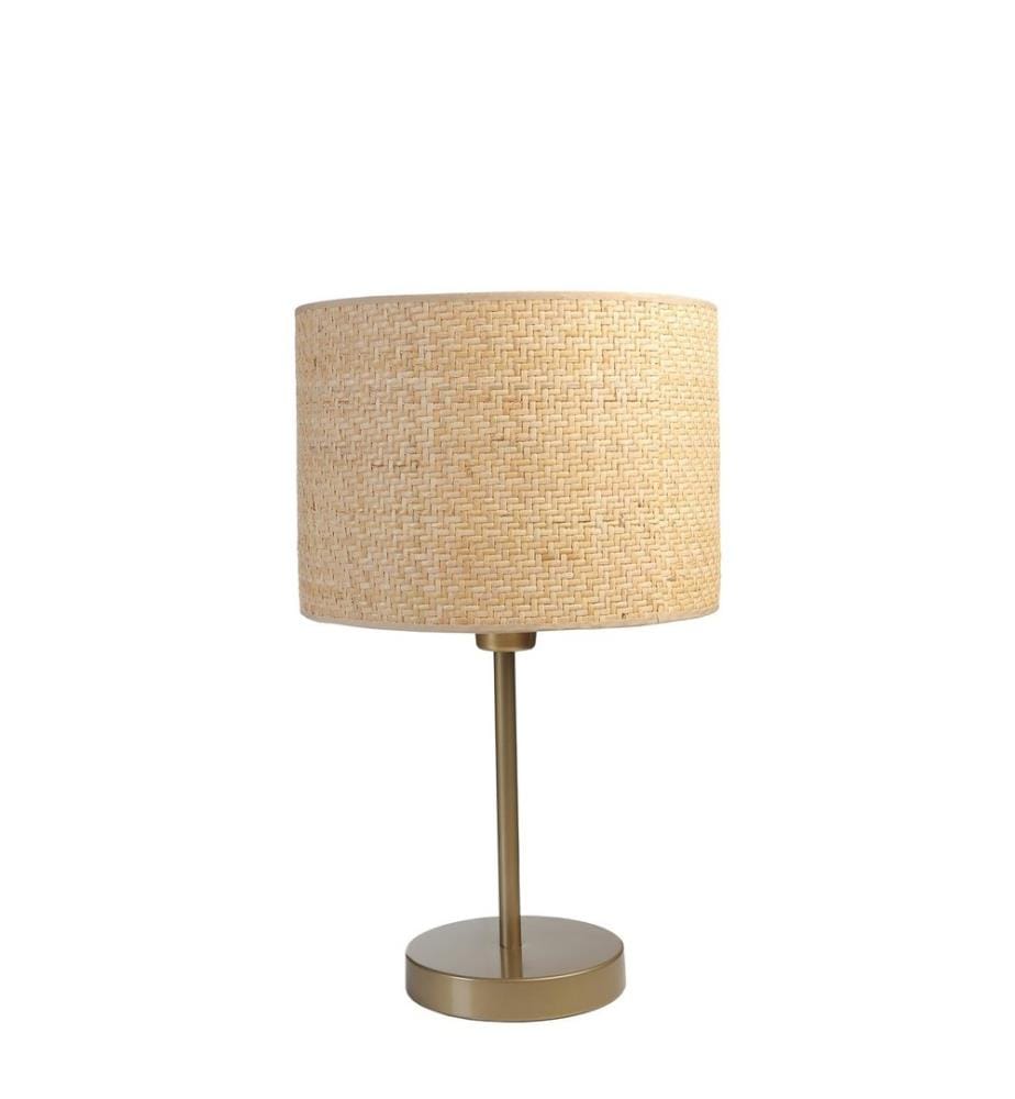Lampe de table, dorée, crème, CORPS EN MÉTAL, abat-jour en bambou