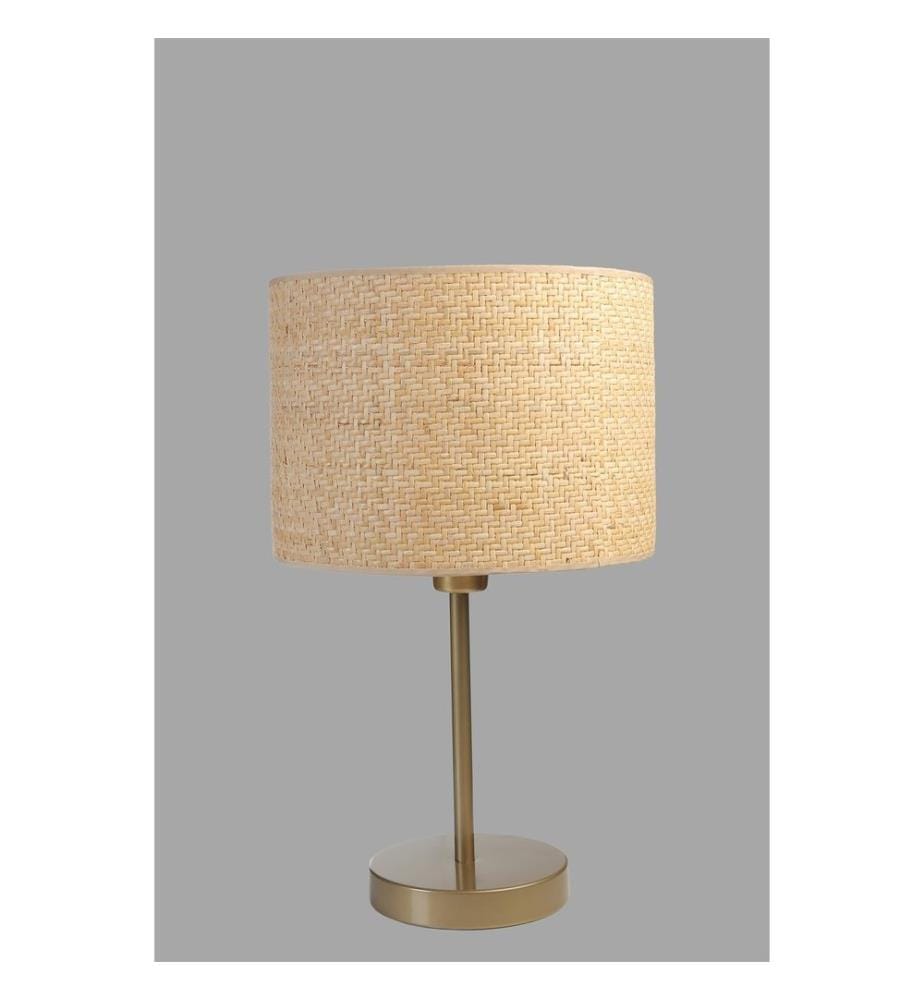 Lampe de table, dorée, crème, CORPS EN MÉTAL, abat-jour en bambou