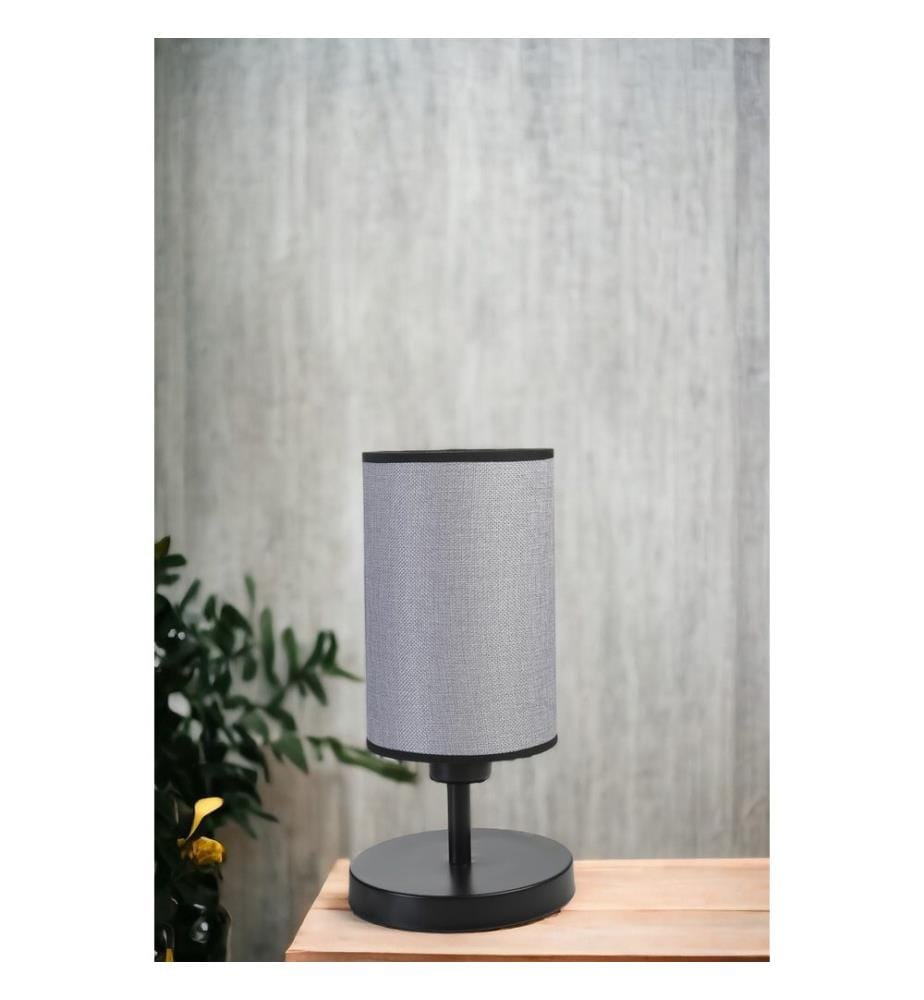 Tischlampe, Schwarz, Grau, Metallkörper, Stoffkappe