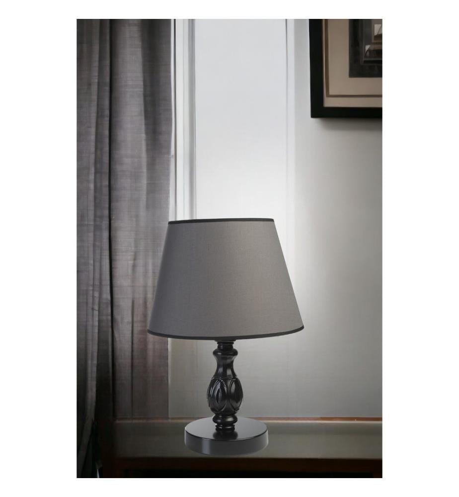 Tischlampe, Schwarz, Dunkelgrau, Metallkörper, Stoffkappe