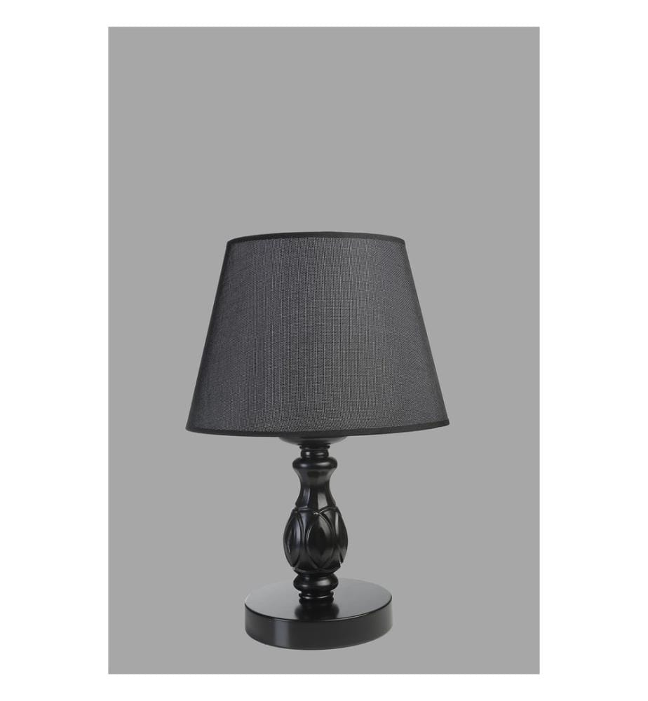 Tischlampe, schwarz, Metallkörper, Stoffkappe