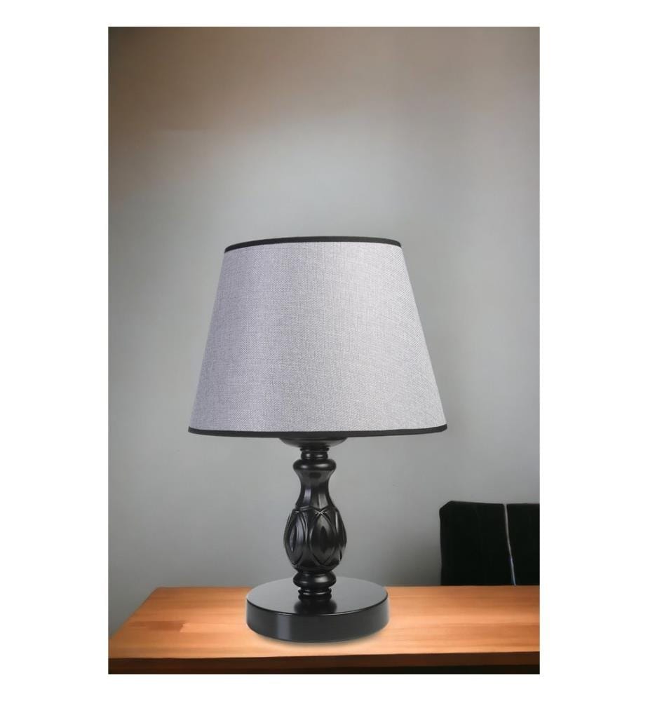 Tischlampe, Schwarz, Grau, Metallkörper, Stoffkappe
