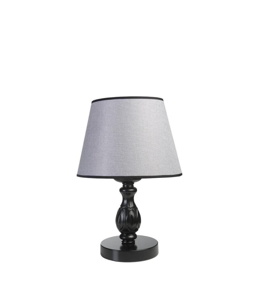 Tischlampe, Schwarz, Grau, Metallkörper, Stoffkappe