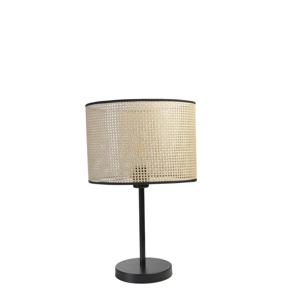 Lampe de table, noire, CORPS EN MÉTAL, abat-jour en bambou