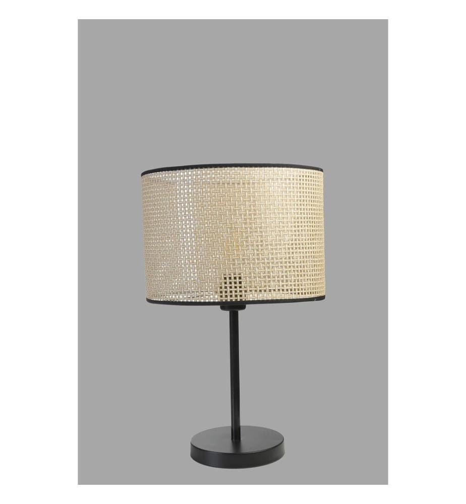 Lampe de table, noire, CORPS EN MÉTAL, abat-jour en bambou