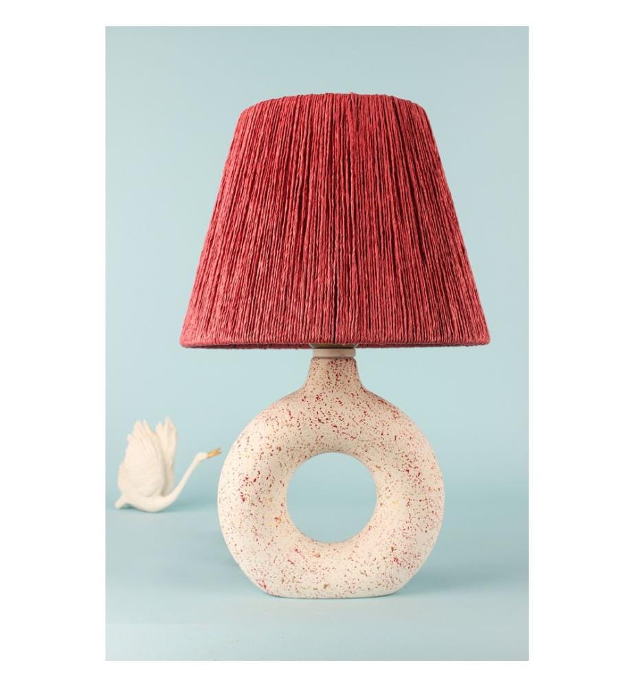 Lampe de table, beige, CORPS EN CÉRAMIQUE, capuchon en macramé