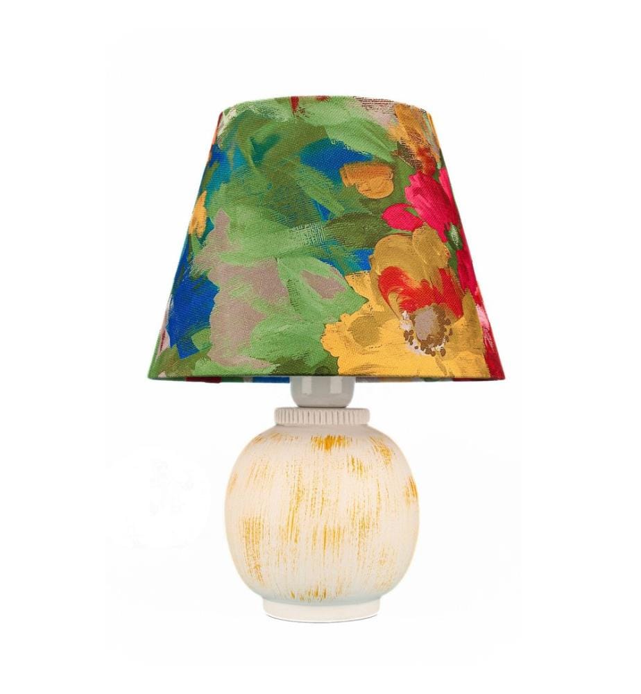 Tischlampe, mehrfarbig, Keramikgehäuse, Stoffkappe