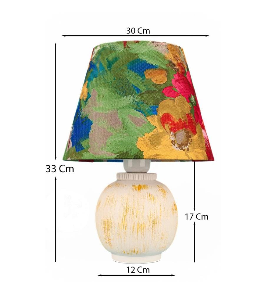 Tischlampe, mehrfarbig, Keramikgehäuse, Stoffkappe