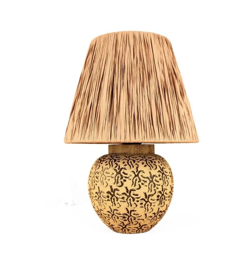Lampe de table, marron, CORPS EN CÉRAMIQUE, CAPUCHON EN RAFIA