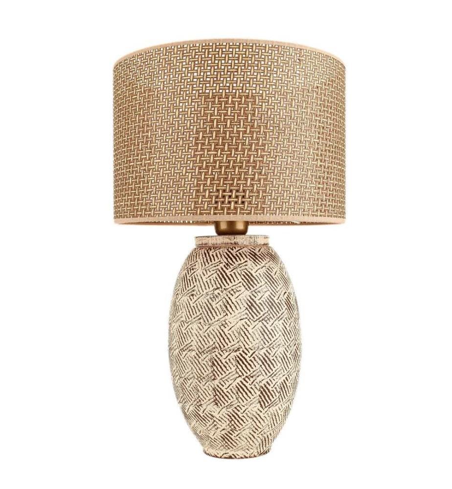 Lampe de table, marron, crème, chêne, CORPS EN CÉRAMIQUE, CAPUCHON EN PVC