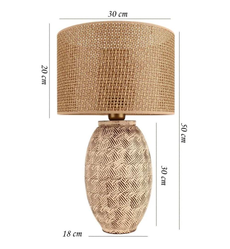 Lampe de table, marron, crème, chêne, CORPS EN CÉRAMIQUE, CAPUCHON EN PVC