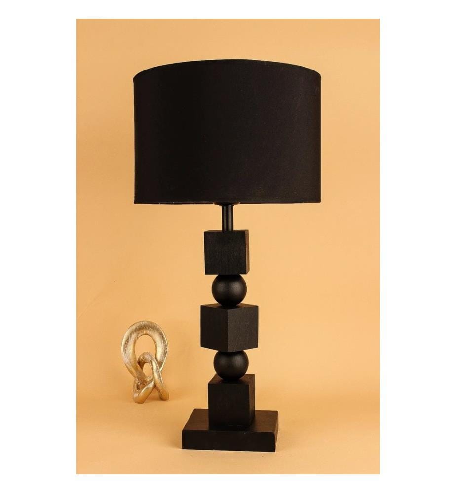 Lampe de table, noire, CORPS EN BOIS, CAPUCHON EN PVC
