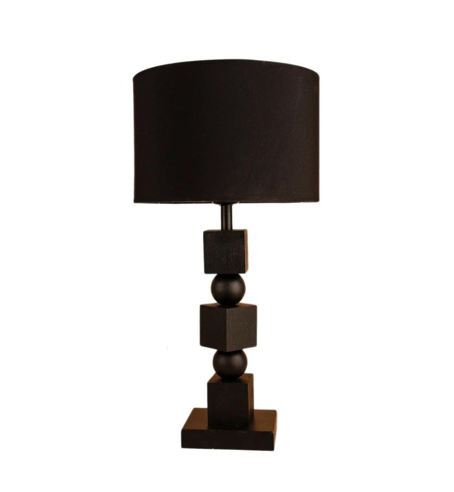 Lampe de table, noire, CORPS EN BOIS, CAPUCHON EN PVC