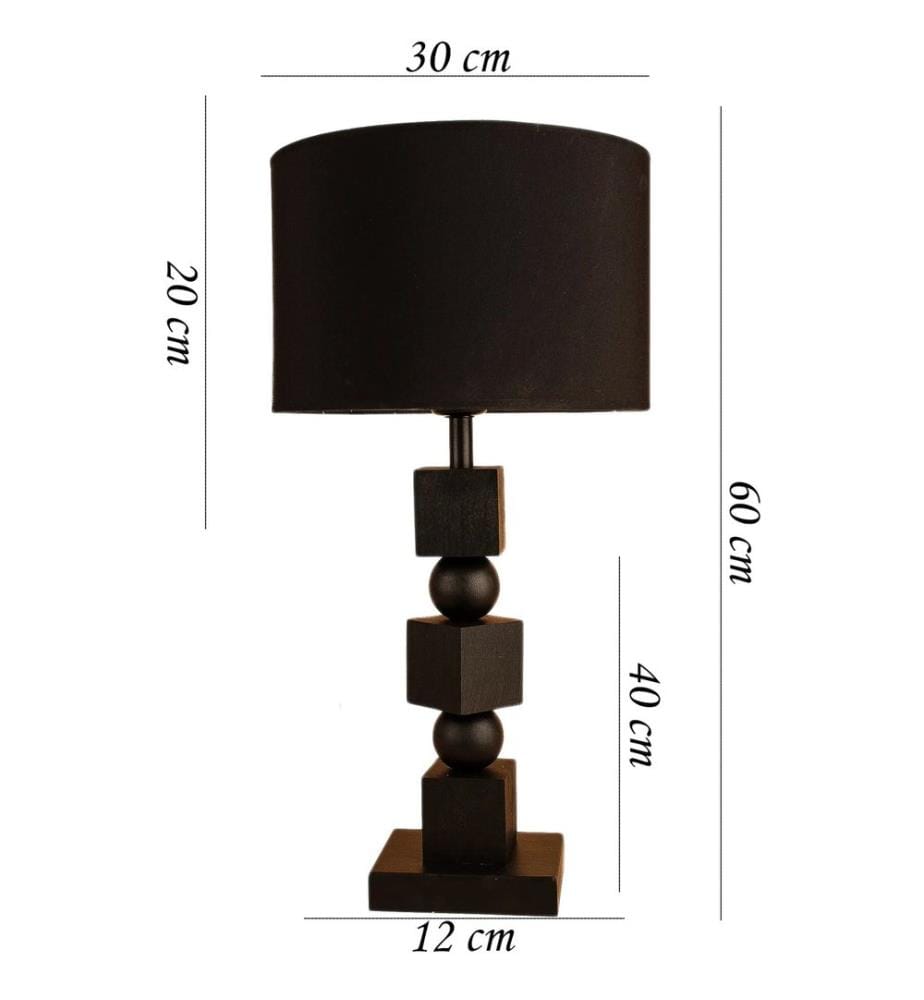 Lampe de table, noire, CORPS EN BOIS, CAPUCHON EN PVC