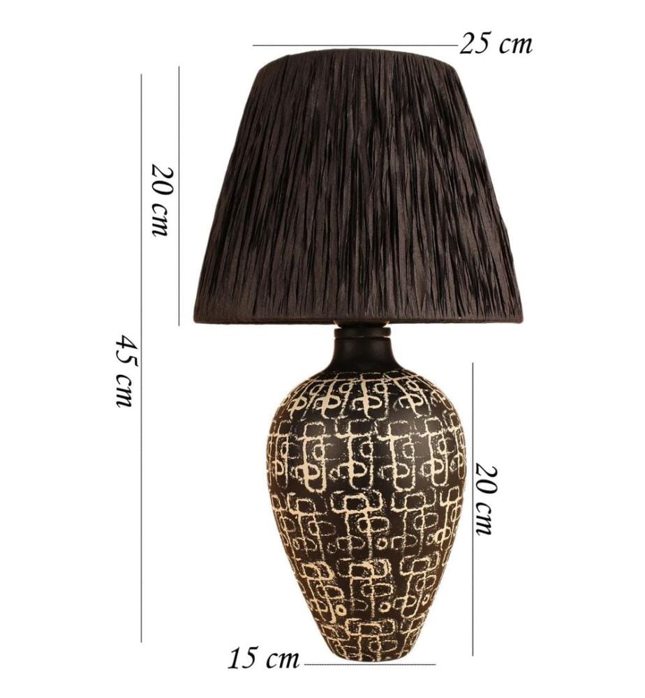 Lampe de table, noire, crème, CORPS EN CÉRAMIQUE, CAPUCHON EN RAFIA