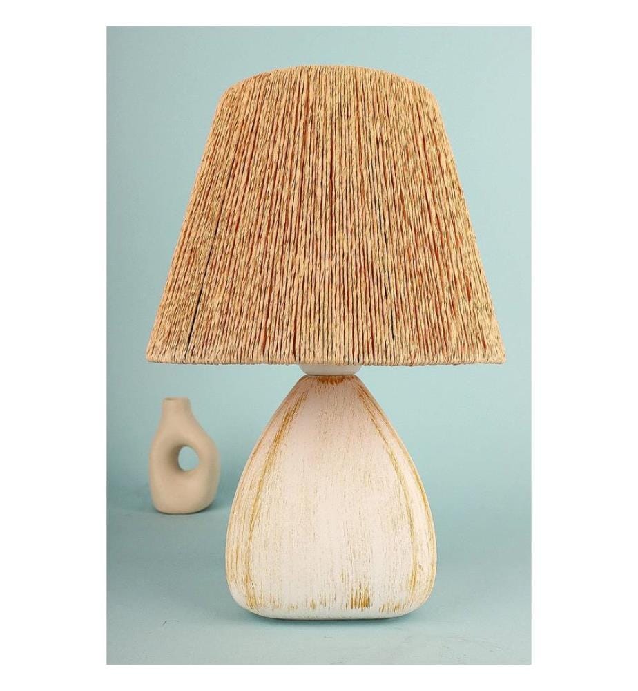 Tischlampe, Natur, KERAMIKKÖRPER, JUTEKAPPE