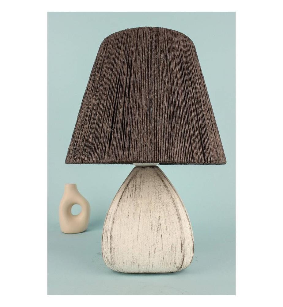 Tischlampe, Schwarz, KERAMIKKÖRPER, JUTEKAPPE