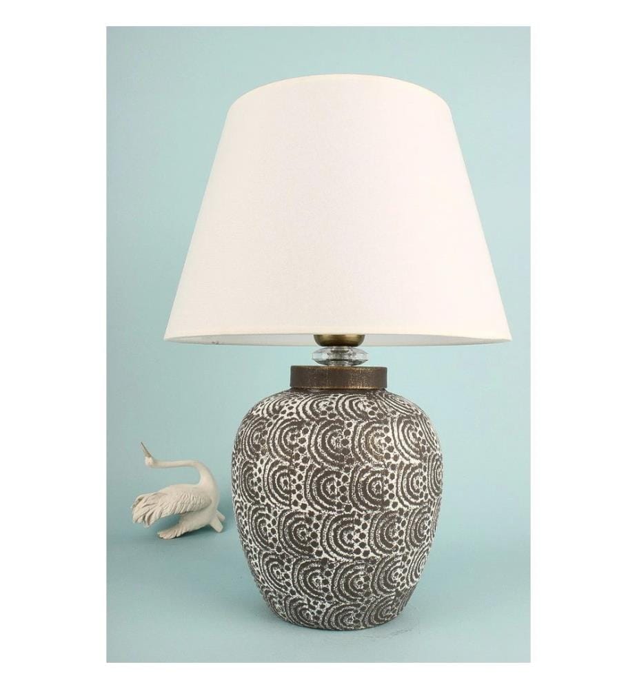 Lampe de table, grise, blanche, CORPS EN CÉRAMIQUE, CAPUCHON EN PVC