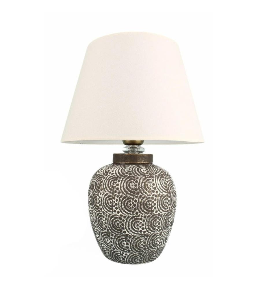Lampe de table, grise, blanche, CORPS EN CÉRAMIQUE, CAPUCHON EN PVC