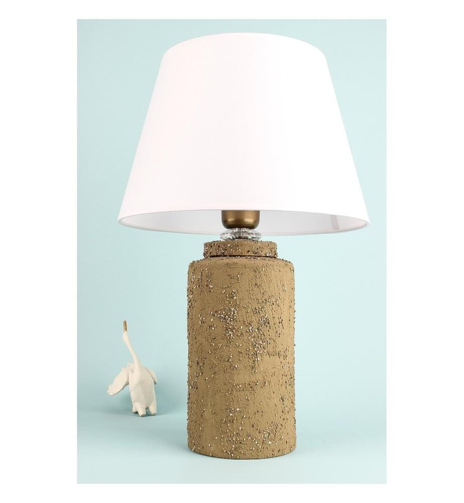 Tischleuchte, Beige, Weiss, Keramikkörper, Baumwollkappe