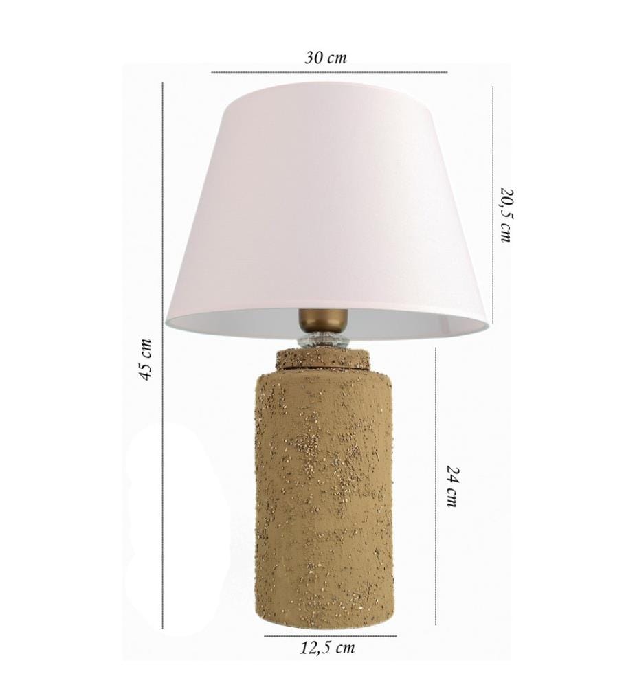 Tischleuchte, Beige, Weiss, Keramikkörper, Baumwollkappe