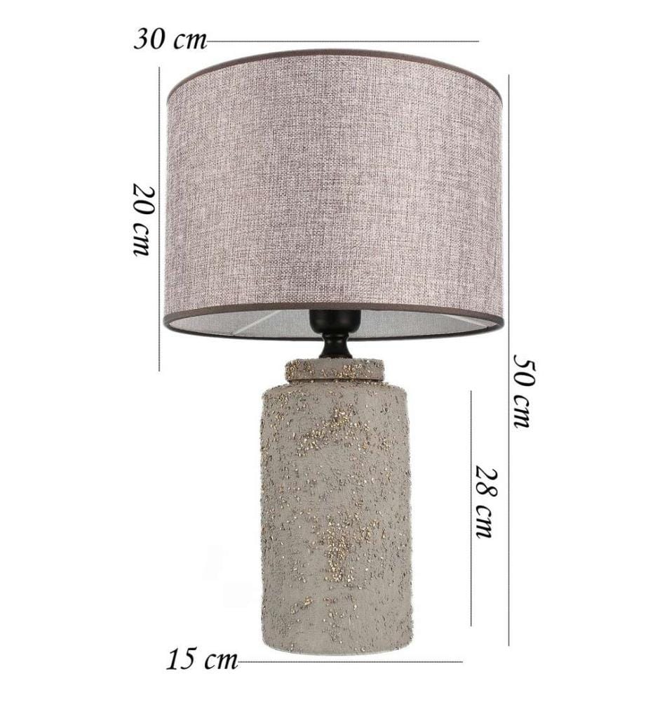 Tischlampe, grau, Keramikgehäuse, Baumwollkappe