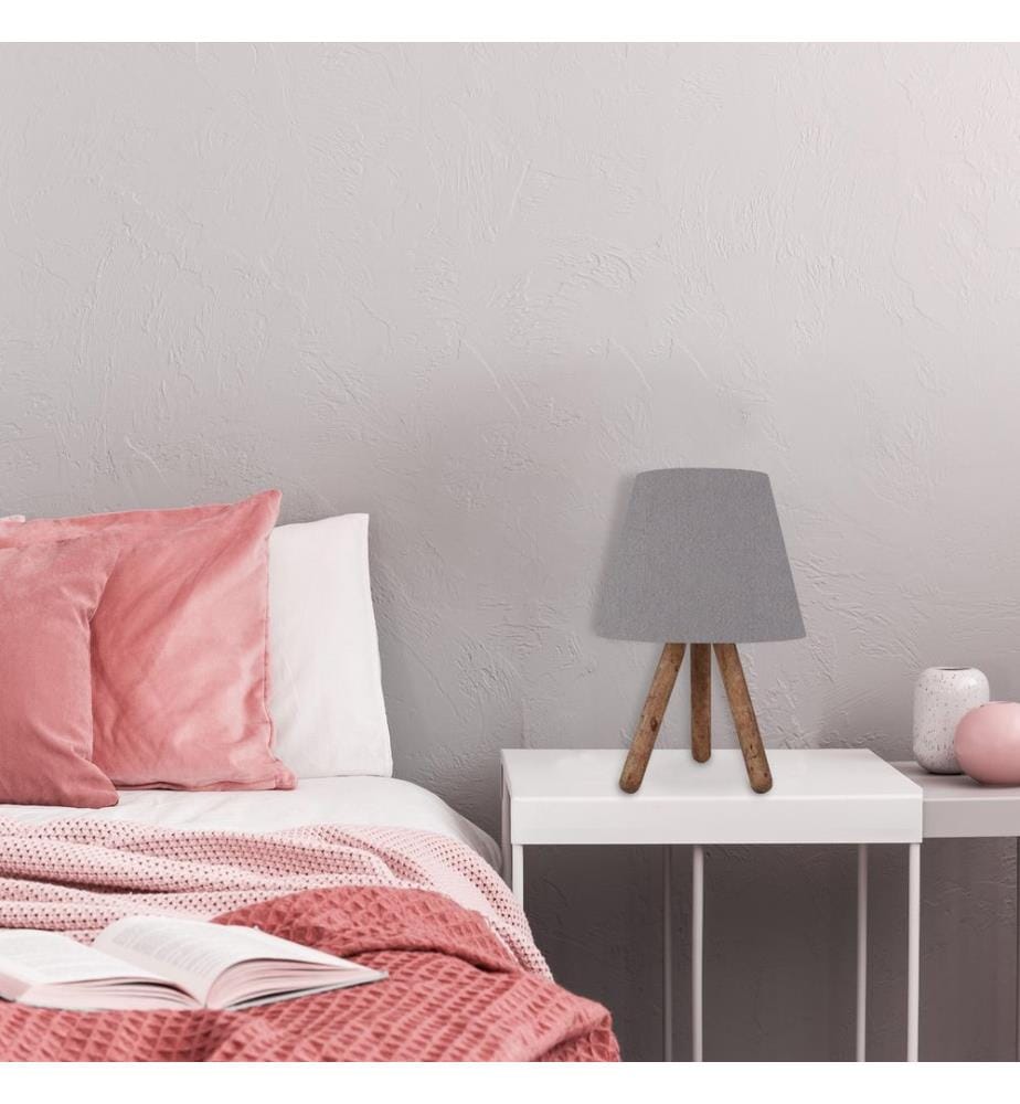 Lampe de table, grise, noyer, 70 % HÊTRE / 30 % TISSU PVC