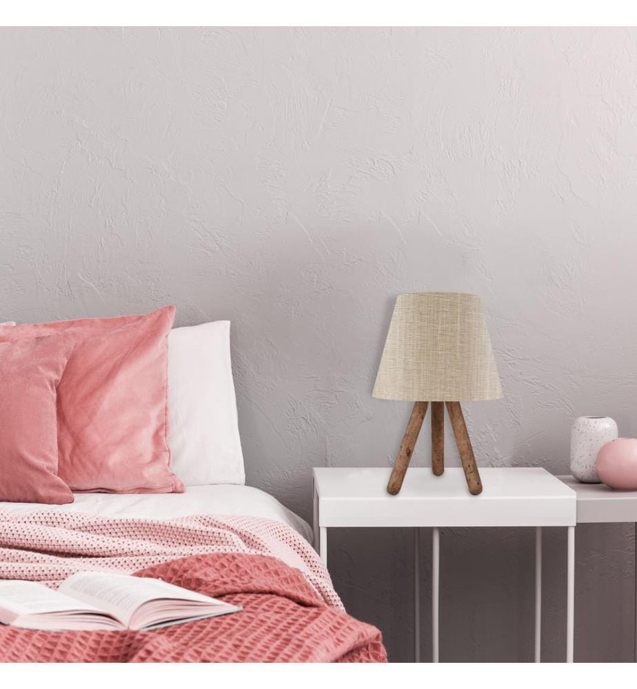 Lampe de table, beige, noyer, 70 % BOIS DE HÊTRE / 30 % TISSU PVC