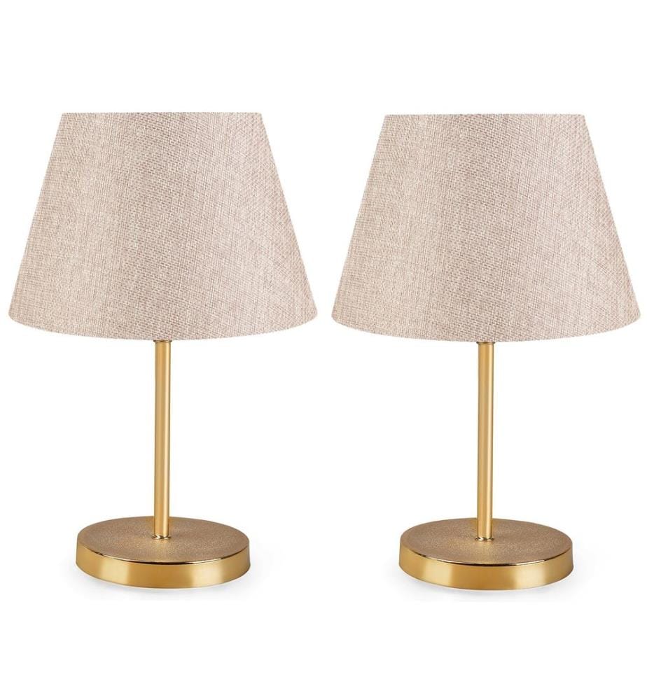 Set di lampade da tavolo, 2 pezzi, color crema, 100% PVC, gambe in metallo per paralumi
