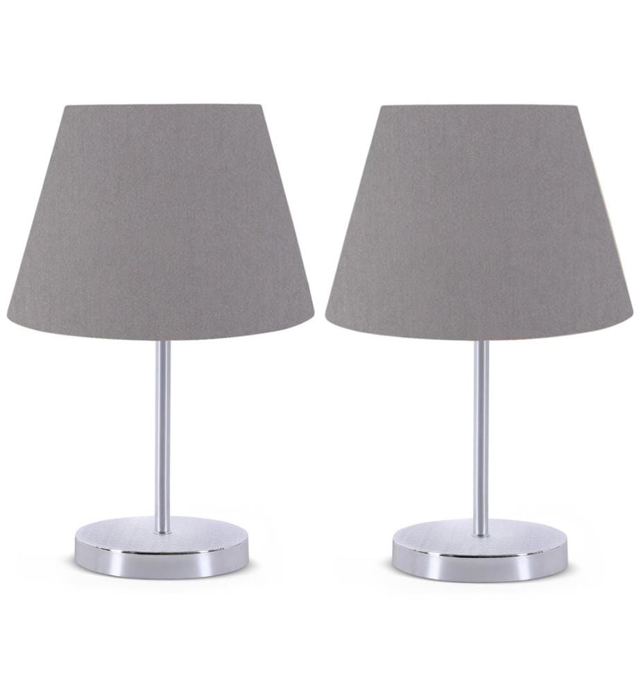 Tischlampen-Set, 2 Stück, grau, 100 % PVC, Metallfüsse für Lampenschirme