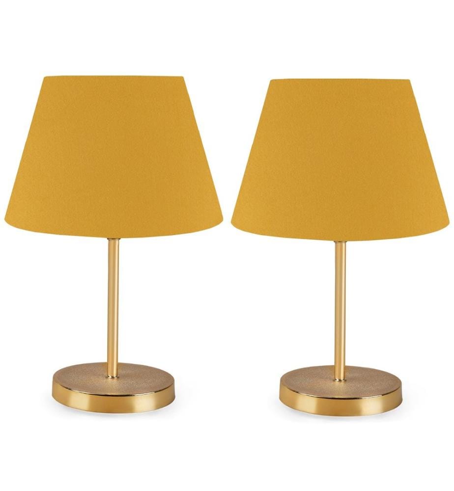 Ensemble de lampes de table, 2 pièces, jaune, 100 % PVC, pieds en métal pour abat-jour