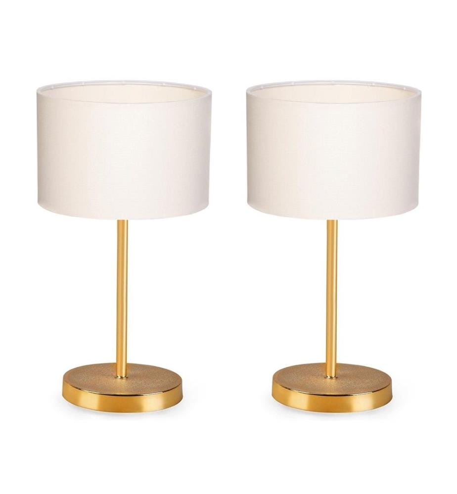 Tischlampen-Set, 2 Stück, cremefarben, gold, 100 % PVC, Metallfüsse