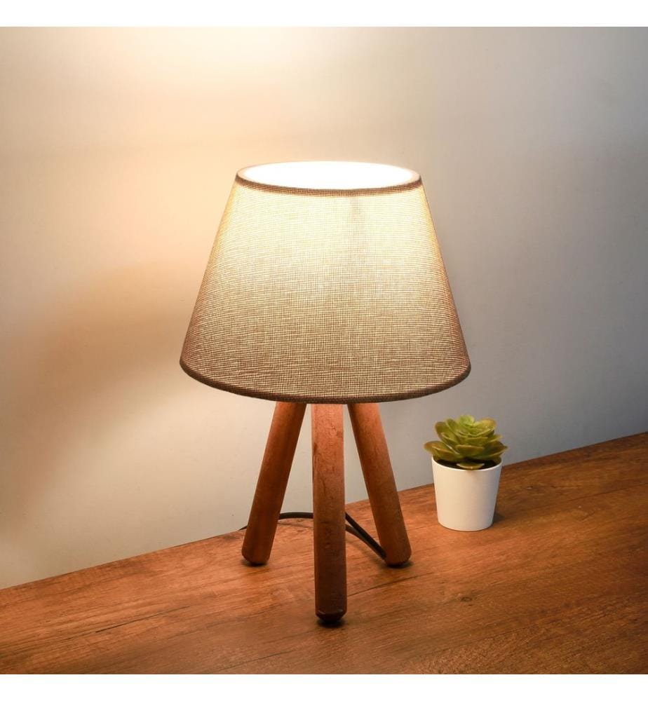 Beige, Lampes De Bureau, 22 X 14 cm, En Bois