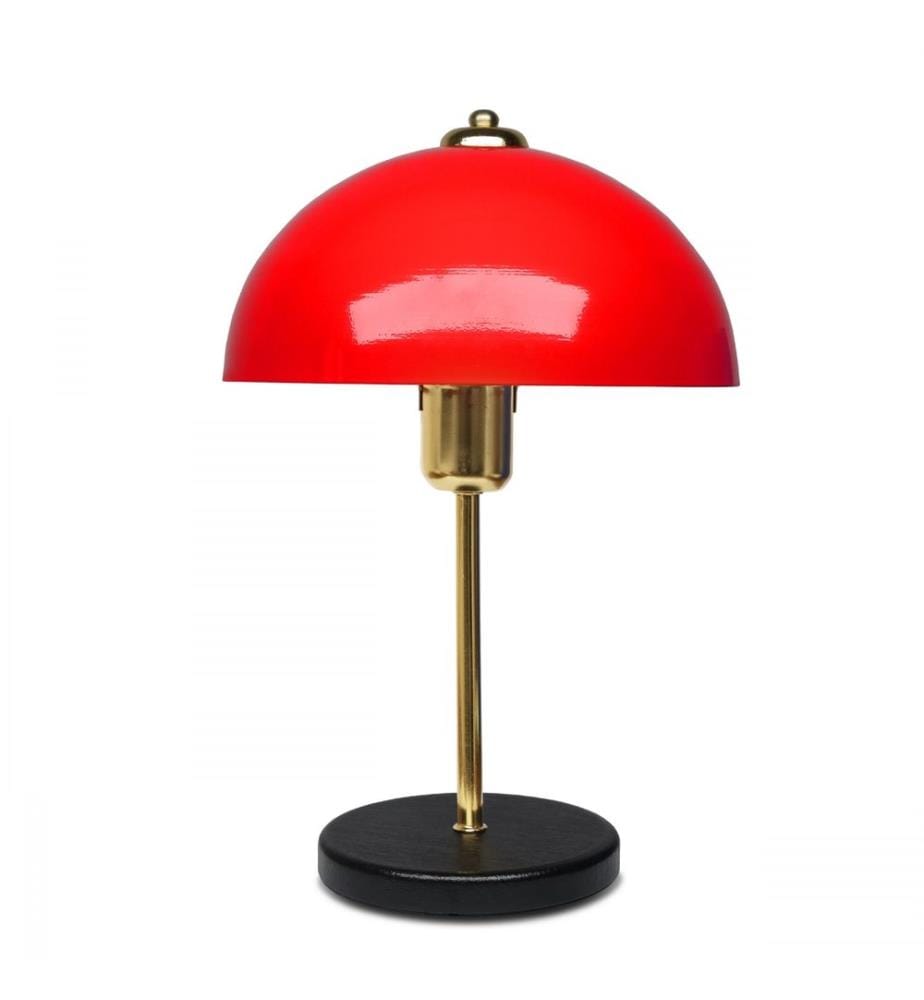 Lampe de table, rouge, corps en métal, capuchon en métal
