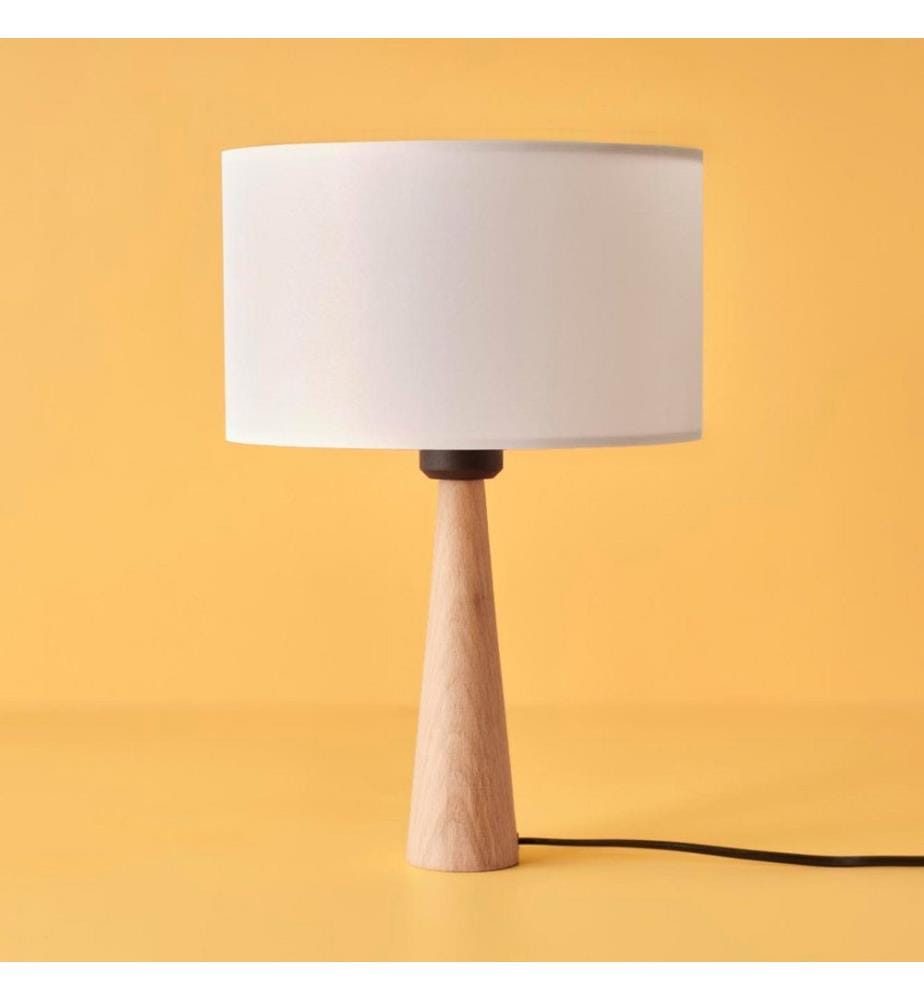 Lampe de table, crème, CORPS EN BOIS, abat-jour en tissu