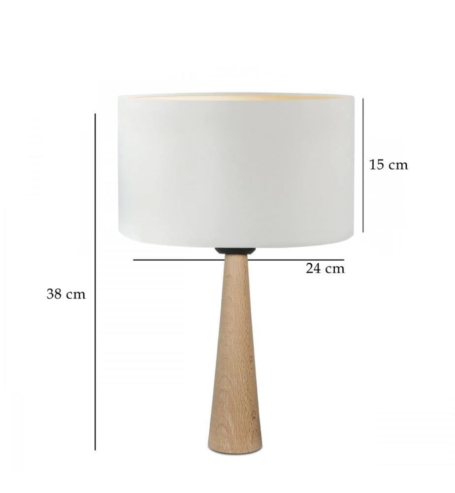 Lampe de table, crème, CORPS EN BOIS, abat-jour en tissu