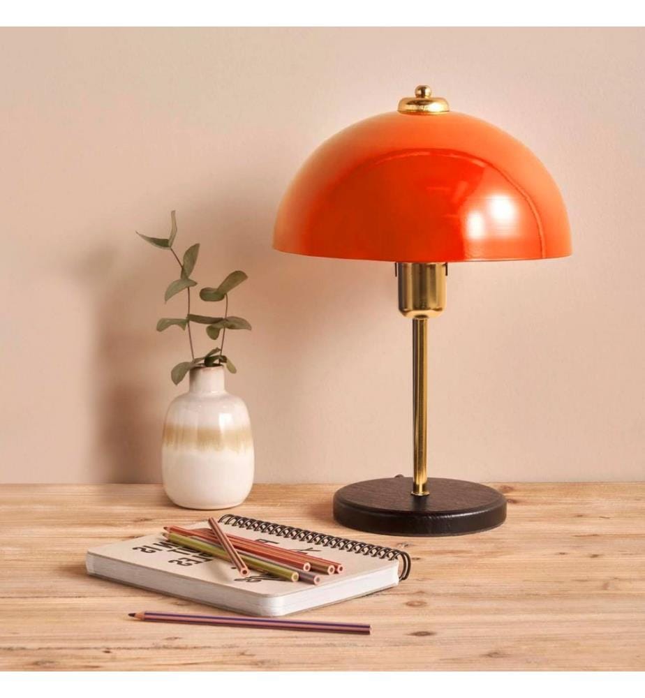 Lampe de table, orange, corps en métal, abat-jour en métal