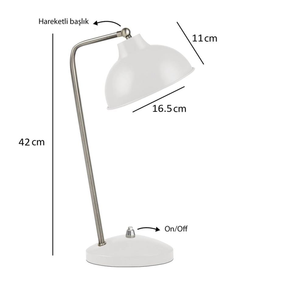 Lampe de table, blanche, corps en métal