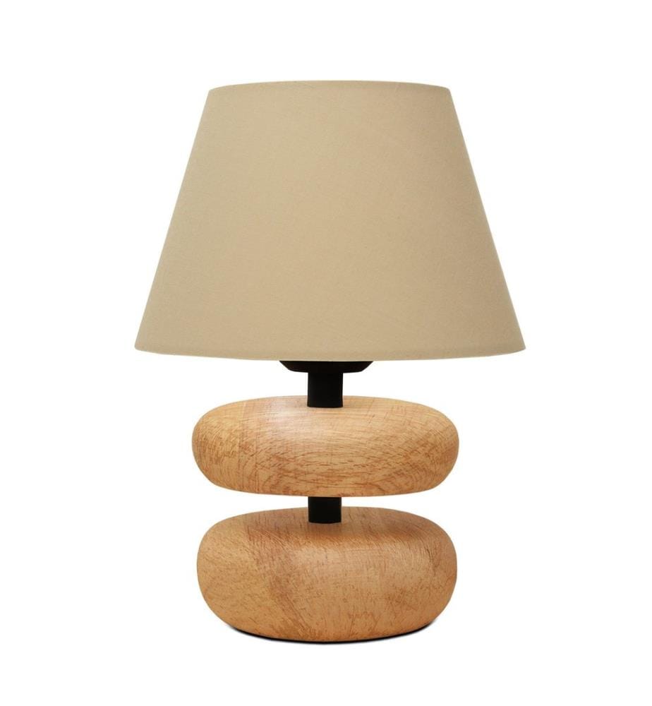 Lampe de table, beige, corps en bois, capuchon en PVC