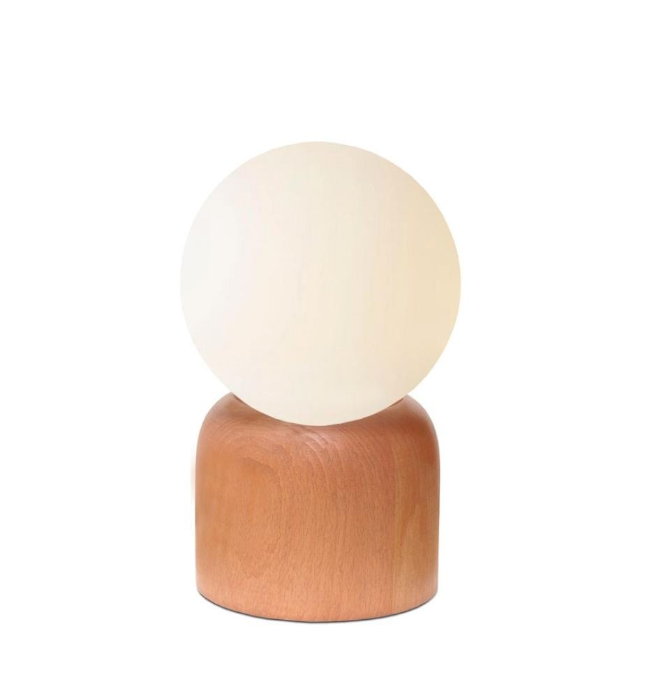 Lampe de table, beige, blanc, corps en bois, capuchon en verre