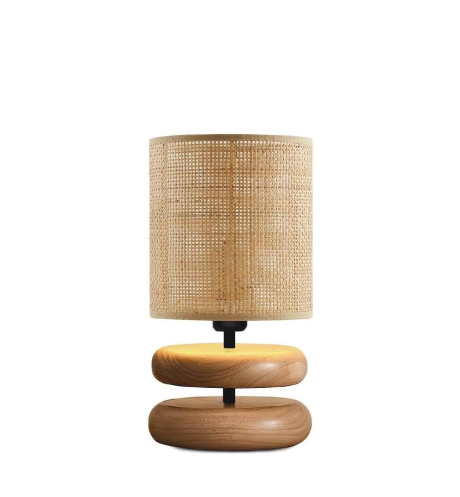 Lampe de table, beige, corps en bois, abat-jour en bambou