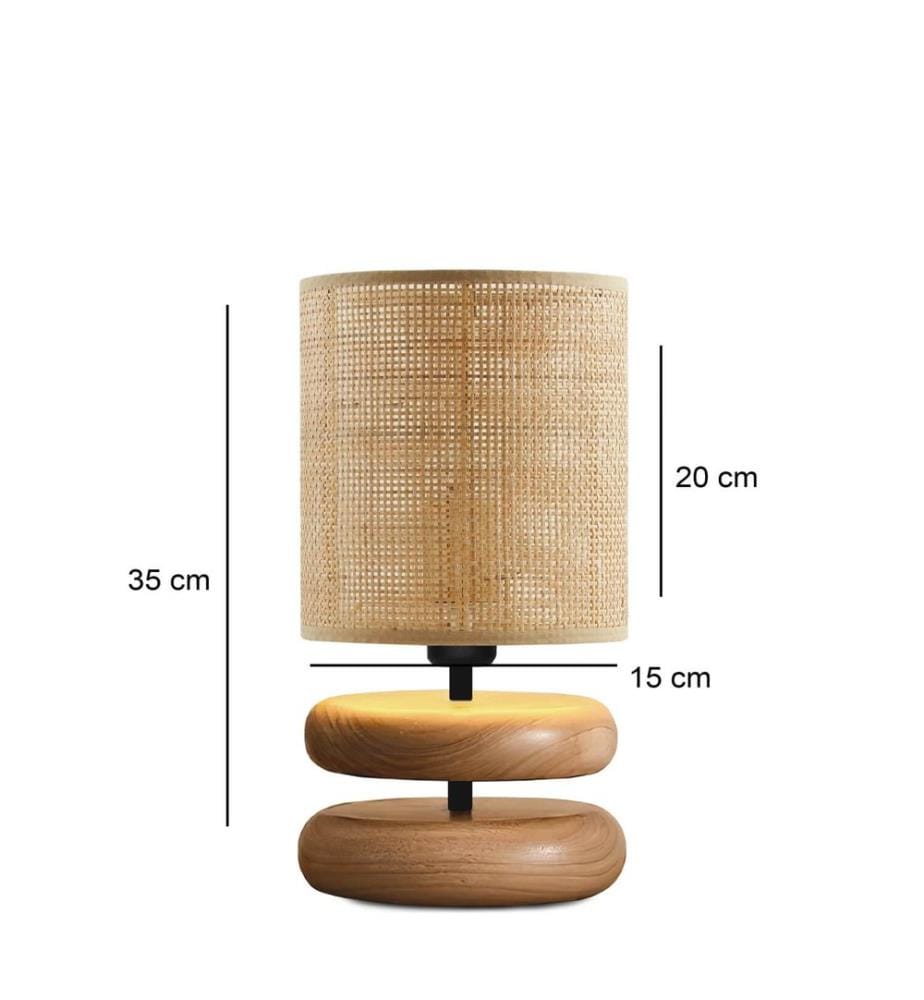 Lampe de table, beige, corps en bois, abat-jour en bambou