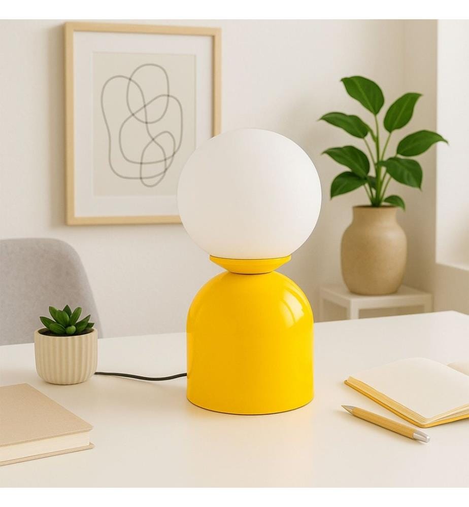 Tischlampe, Gelb, Metallkörper, Glaskappe