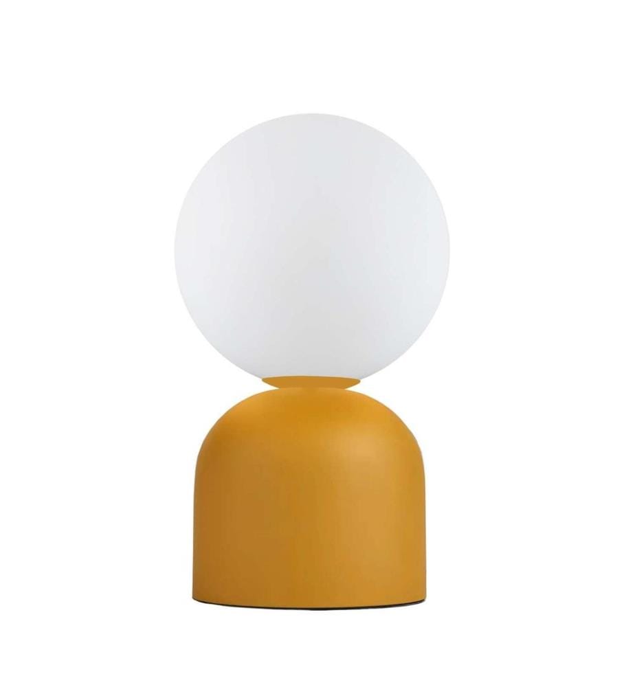 Tischlampe, Gelb, Metallkörper, Glaskappe