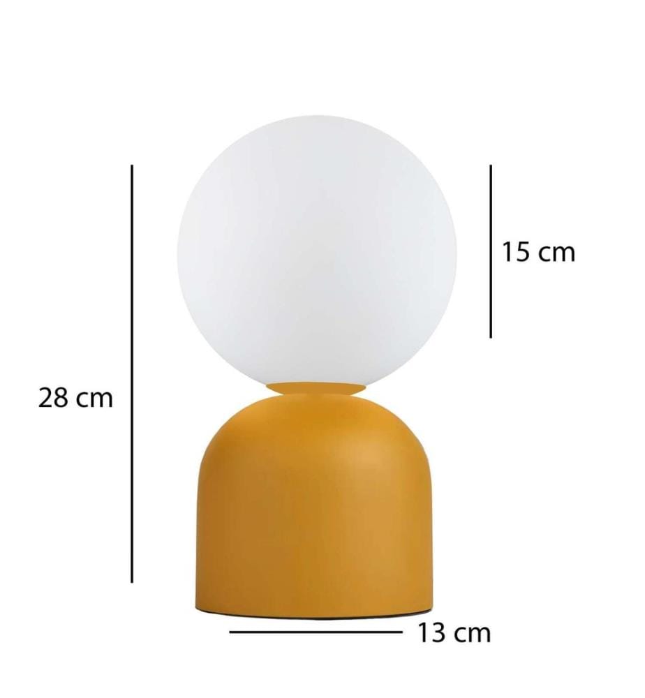 Tischlampe, Gelb, Metallkörper, Glaskappe