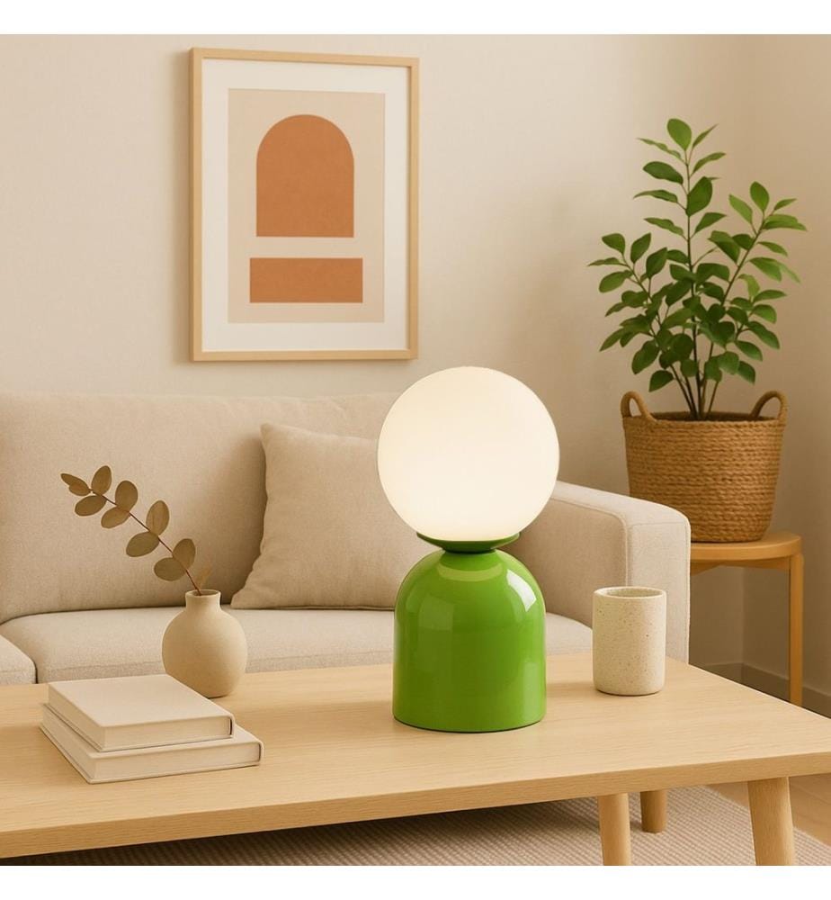 Lampe de table, menthe, corps en métal, abat-jour en verre