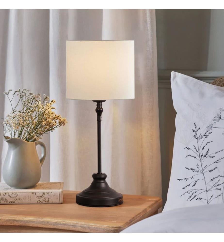 Lampe de table, crème, CORPS EN MÉTAL, abat-jour en tissu