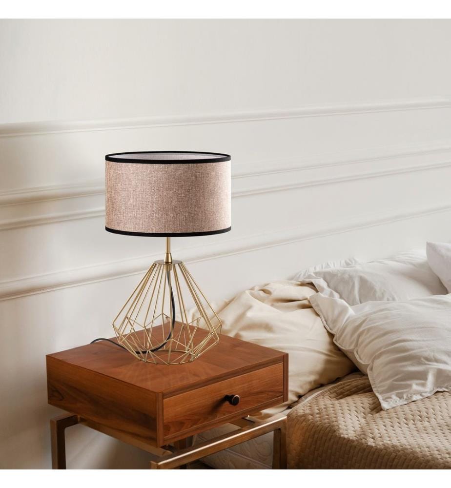 Ensemble de lampes de table, 2 pièces, doré, CORPS EN MÉTAL, abat-jour en tissu