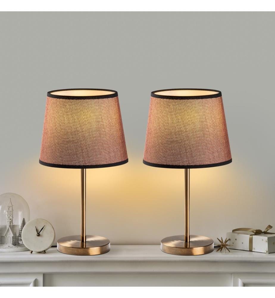 Ensemble de lampes de table, 2 pièces, antique, CORPS EN MÉTAL, capuchon en tissu