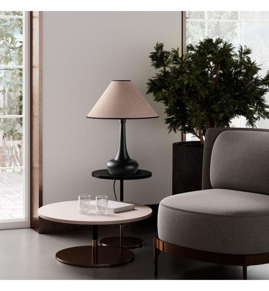 Lampe de table, noir, CORPS EN MÉTAL, CAPUCHON EN TISSU